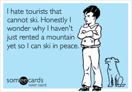 I hate tourists thatcannot ski. Honestly Iwonder why I haven'tjust rented a mountainyet so I can ski in peace. 