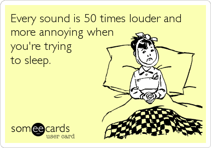 Every sound is 50 times louder and
more annoying when
you're trying
to sleep.
