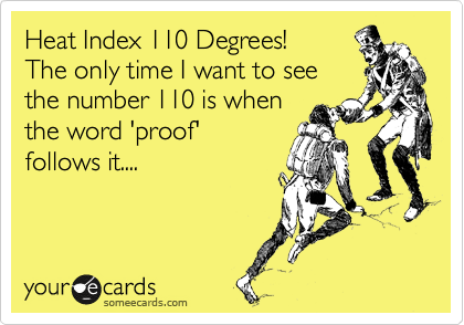 Heat Index 110 Degrees!
The only time I want to see
the number 110 is when
the word 'proof'
follows it....