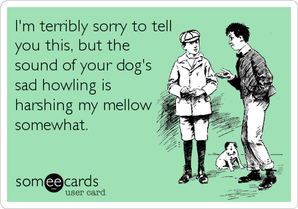 I'm terribly sorry to tell 
you this, but the
sound of your dog's
sad howling is
harshing my mellow
somewhat.