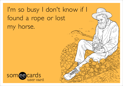 I'm so busy I don't know if I
found a rope or lost 
my horse.
