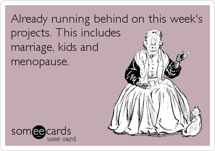 Already running behind on this week's
projects. This includes
marriage, kids and
menopause.