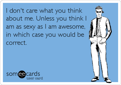 I don't care what you think
about me. Unless you think I
am as sexy as I am awesome,
in which case you would be
correct.