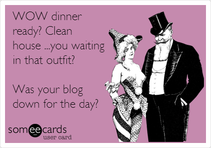 WOW dinner
ready? Clean
house ...you waiting
in that outfit? 

Was your blog
down for the day?