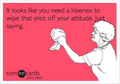 It looks like you need a kleenex to wipe that snot off your attitude. Just saying.
