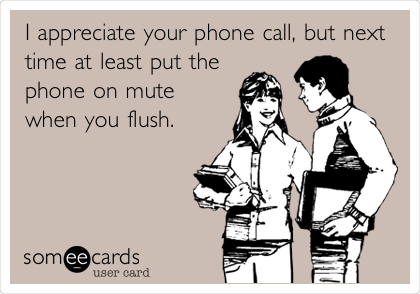 I appreciate your phone call, but next
time at least put the 
phone on mute
when you flush.
