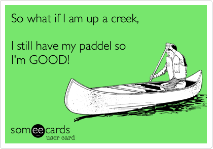 So what if I am up a creek,

I still have my paddel so
I'm GOOD!