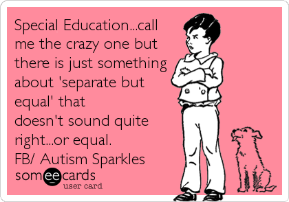 Special Education...call
me the crazy one but
there is just something
about 'separate but
equal' that
doesn't sound quite
right...or equal.
FB/ Autism Sparkles