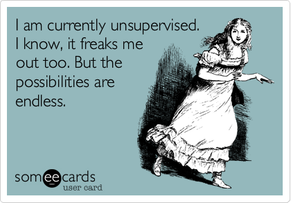 I am currently unsupervised.
I know%2C it freaks me
out too. But the
possibilities are
endless.
