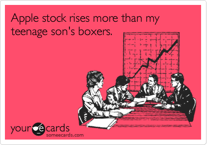 Apple stock rises more than my teenage son's boxers.