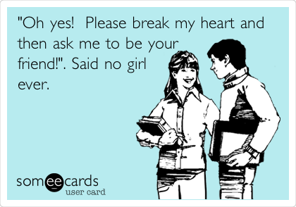 "Oh yes!  Please break my heart and
then ask me to be your
friend!". Said no girl
ever.