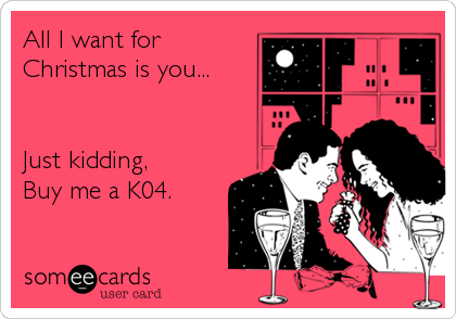 All I want for
Christmas is you...


Just kidding,
Buy me a K04.