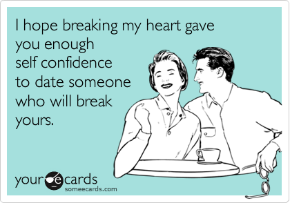 I hope breaking my heart gave 
you enough
self confidence
to date someone 
who will break
yours.