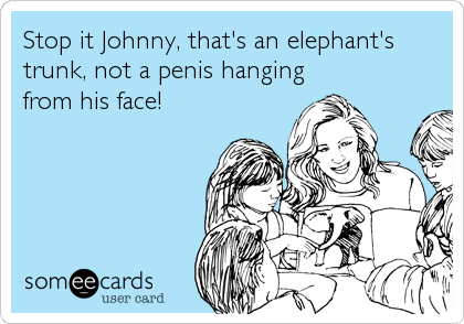 Stop it Johnny, that's an elephant's
trunk, not a penis hanging
from his face!