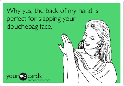 Why yes, the back of my hand is perfect for slapping your
douchebag face.