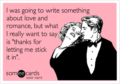I was going to write something about love and
romance%2C but what
I really want to say
is "thanks for
letting me stick
it in".