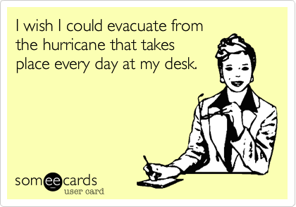I wish I could evacuate from
the hurricane that takes
place every day at my desk.