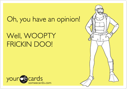 
Oh, you have an opinion!

Well, WOOPTY
FRICKIN DOO!