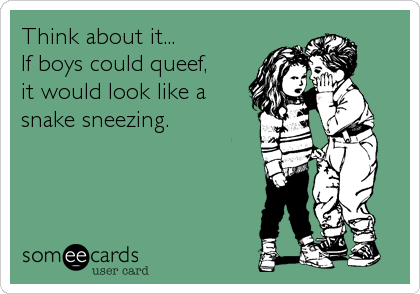 Think about it...
If boys could queef, 
it would look like a 
snake sneezing.