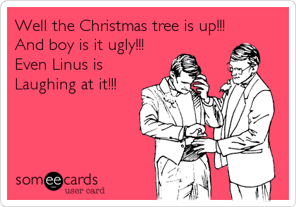Well the Christmas tree is up!!!
And boy is it ugly!!!
Even Linus is
Laughing at it!!!