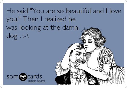He said "You are so beautiful and I love
you." Then I realized he
was looking at the damn
dog... :-\