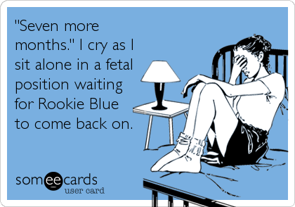 "Seven more
months." I cry as I
sit alone in a fetal
position waiting
for Rookie Blue
to come back on.