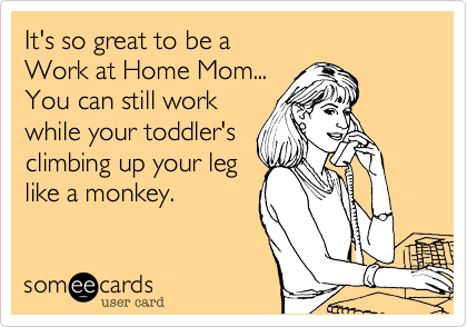 It's so great to be a 
Work at Home Mom...
You can still work
while your toddler's
climbing up your leg
like a monkey.