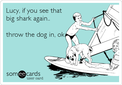 Lucy, if you see that 
big shark again..

throw the dog in, ok