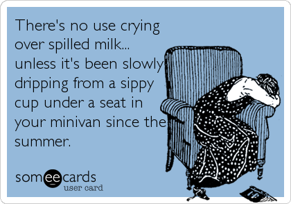 There's no use crying
over spilled milk...
unless it's been slowly
dripping from a sippy
cup under a seat in
your minivan since the
summer.