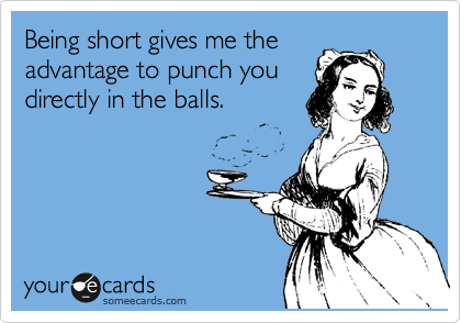 Being short gives me the
advantage to punch you
directly in the balls. 