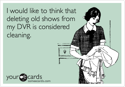 I would like to think that
deleting old shows from
my DVR is considered
cleaning.