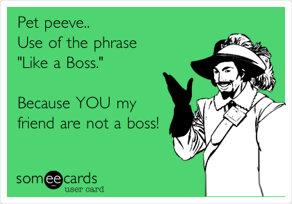 Pet peeve..  
Use of the phrase 
"Like a Boss." 

Because YOU my
friend are not a boss!
