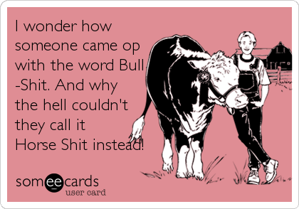 I wonder how
someone came op
with the word Bull
-Shit. And why
the hell couldn't
they call it
Horse Shit instead!