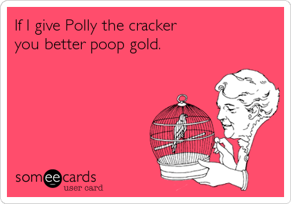If I give Polly the cracker
you better poop gold.
