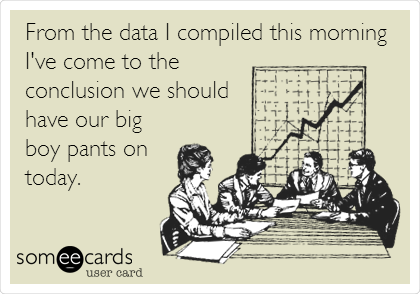 From the data I compiled this morning
I've come to the
conclusion we should
have our big
boy pants on
today.
