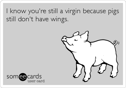 I know you're still a virgin because pigs
still don't have wings.
