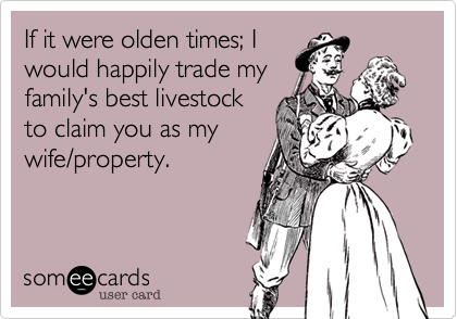 If it were olden times; I
would happily trade my
family's best livestock
to claim you as my
wife/property.