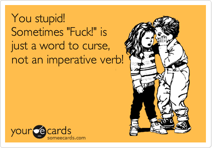 You stupid!
Sometimes "Fuck!" is
just a word to say! 
I don't mean to do it!