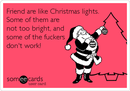 Friend are like Christmas lights.
Some of them are
not too bright, and
some of the fuckers
don't work!