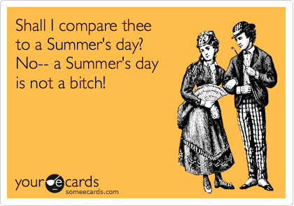 Shall I compare thee 
to a Summer's day? 
No-- a Summer's day 
is not a bitch!