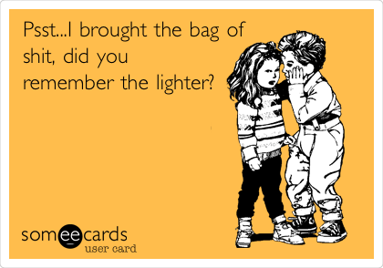 Psst...I brought the bag of
shit, did you
remember the lighter?
