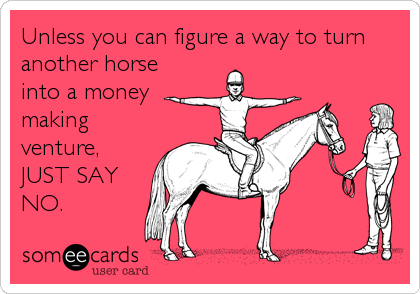 Unless you can figure a way to turn
another horse
into a money
making
venture,
JUST SAY
NO.