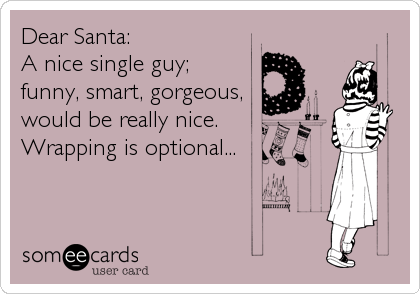 Dear Santa: 
A nice single guy; 
funny, smart, gorgeous, 
would be really nice.
Wrapping is optional...