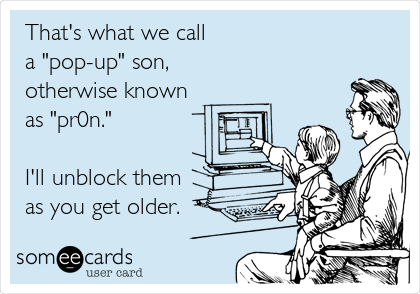That's what we call 
a "pop-up" son, 
otherwise known 
as "pr0n." 

I'll unblock them 
as you get older.