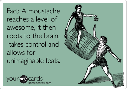 Fact: A moustache
reaches a level of
awesome, it then
roots to the brain,
 takes control and
allows for
unimaginable feats.