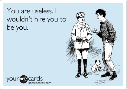 You are useless. I
wouldn't hire you to
be you.