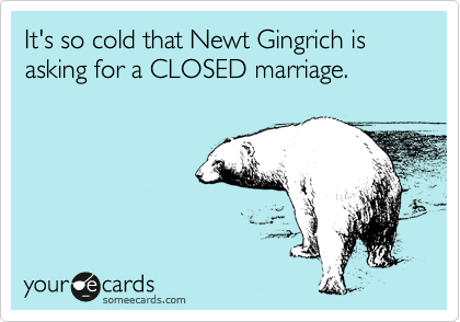 It's so cold that Newt Gingrich is asking for a CLOSED marriage.