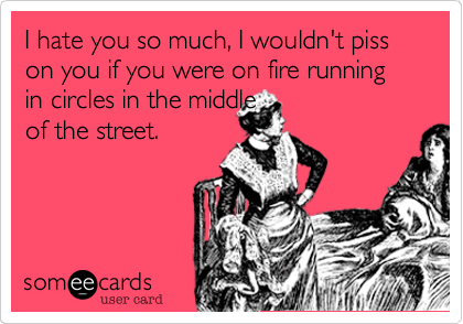 I hate you so much, I wouldn't piss on you if you were on fire running in circles in the middle of the
street.