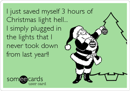 I just saved myself 3 hours of
Christmas light hell... 
I simply plugged in
the lights that I
never took down
from last year!!