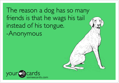 The reason a dog has so many friends is that he wags his tail
instead of his tongue.
-Anonymous